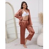 image:imageEkouaer Pajamas For Women Set Silk Pjs 2 Piece Satin Sleepwear Long Sleeve Button Down Lounge Sets With PantCaramel