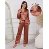 image:imageEkouaer Pajamas For Women Set Silk Pjs 2 Piece Satin Sleepwear Long Sleeve Button Down Lounge Sets With PantCaramel