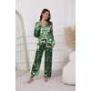 image:imageEkouaer Pajamas For Women Set Silk Pjs 2 Piece Satin Sleepwear Long Sleeve Button Down Lounge Sets With PantChristmas Green
