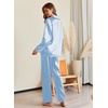 image:imageEkouaer Pajamas For Women Set Silk Pjs 2 Piece Satin Sleepwear Long Sleeve Button Down Lounge Sets With PantClear Blue