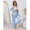 image:imageEkouaer Pajamas For Women Set Silk Pjs 2 Piece Satin Sleepwear Long Sleeve Button Down Lounge Sets With PantClear Blue
