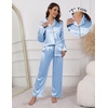 image:imageEkouaer Pajamas For Women Set Silk Pjs 2 Piece Satin Sleepwear Long Sleeve Button Down Lounge Sets With PantClear Blue