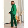 image:imageEkouaer Pajamas For Women Set Silk Pjs 2 Piece Satin Sleepwear Long Sleeve Button Down Lounge Sets With PantGreen