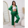 image:imageEkouaer Pajamas For Women Set Silk Pjs 2 Piece Satin Sleepwear Long Sleeve Button Down Lounge Sets With PantGreen
