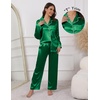 image:imageEkouaer Pajamas For Women Set Silk Pjs 2 Piece Satin Sleepwear Long Sleeve Button Down Lounge Sets With PantGreen