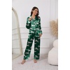 image:imageEkouaer Pajamas For Women Set Silk Pjs 2 Piece Satin Sleepwear Long Sleeve Button Down Lounge Sets With PantGreen With Tiger