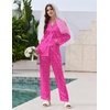 image:imageEkouaer Pajamas For Women Set Silk Pjs 2 Piece Satin Sleepwear Long Sleeve Button Down Lounge Sets With PantLeopard Hot Pink
