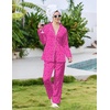 image:imageEkouaer Pajamas For Women Set Silk Pjs 2 Piece Satin Sleepwear Long Sleeve Button Down Lounge Sets With PantLeopard Hot Pink