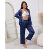 image:imageEkouaer Pajamas For Women Set Silk Pjs 2 Piece Satin Sleepwear Long Sleeve Button Down Lounge Sets With PantNavy Blue