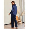 image:imageEkouaer Pajamas For Women Set Silk Pjs 2 Piece Satin Sleepwear Long Sleeve Button Down Lounge Sets With PantNavy Blue