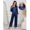 image:imageEkouaer Pajamas For Women Set Silk Pjs 2 Piece Satin Sleepwear Long Sleeve Button Down Lounge Sets With PantNavy Blue