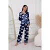 image:imageEkouaer Pajamas For Women Set Silk Pjs 2 Piece Satin Sleepwear Long Sleeve Button Down Lounge Sets With PantNavy With Zebra
