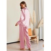 image:imageEkouaer Pajamas For Women Set Silk Pjs 2 Piece Satin Sleepwear Long Sleeve Button Down Lounge Sets With PantPink