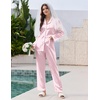 image:imageEkouaer Pajamas For Women Set Silk Pjs 2 Piece Satin Sleepwear Long Sleeve Button Down Lounge Sets With PantPink White Stripe