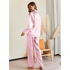 image:imageEkouaer Pajamas For Women Set Silk Pjs 2 Piece Satin Sleepwear Long Sleeve Button Down Lounge Sets With PantPink White Stripe