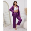 image:imageEkouaer Pajamas For Women Set Silk Pjs 2 Piece Satin Sleepwear Long Sleeve Button Down Lounge Sets With PantPurple