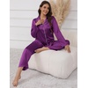image:imageEkouaer Pajamas For Women Set Silk Pjs 2 Piece Satin Sleepwear Long Sleeve Button Down Lounge Sets With PantPurple