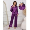 image:imageEkouaer Pajamas For Women Set Silk Pjs 2 Piece Satin Sleepwear Long Sleeve Button Down Lounge Sets With PantPurple