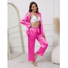 image:imageEkouaer Pajamas For Women Set Silk Pjs 2 Piece Satin Sleepwear Long Sleeve Button Down Lounge Sets With PantRose Red