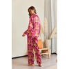 image:imageEkouaer Pajamas For Women Set Silk Pjs 2 Piece Satin Sleepwear Long Sleeve Button Down Lounge Sets With PantRose Red With Flower