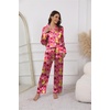 image:imageEkouaer Pajamas For Women Set Silk Pjs 2 Piece Satin Sleepwear Long Sleeve Button Down Lounge Sets With PantRose Red With Flower
