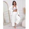 image:imageEkouaer Pajamas For Women Set Silk Pjs 2 Piece Satin Sleepwear Long Sleeve Button Down Lounge Sets With PantWhite