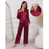 image:imageEkouaer Pajamas For Women Set Silk Pjs 2 Piece Satin Sleepwear Long Sleeve Button Down Lounge Sets With PantWine Red