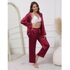 image:imageEkouaer Pajamas For Women Set Silk Pjs 2 Piece Satin Sleepwear Long Sleeve Button Down Lounge Sets With PantWine Red