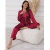 image:imageEkouaer Pajamas For Women Set Silk Pjs 2 Piece Satin Sleepwear Long Sleeve Button Down Lounge Sets With PantWine Red
