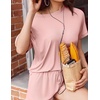 image:imageEkouaer Pajamas Set 2 Piece Ribbed Knit Pjs Short Sleeve Tops and Shorts Sleepwear Summer Pajama Soft Lounge Sets SXXLLight Pink
