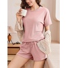 image:imageEkouaer Pajamas Set 2 Piece Ribbed Knit Pjs Short Sleeve Tops and Shorts Sleepwear Summer Pajama Soft Lounge Sets SXXLLight Pink