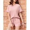 image:imageEkouaer Pajamas Set 2 Piece Ribbed Knit Pjs Short Sleeve Tops and Shorts Sleepwear Summer Pajama Soft Lounge Sets SXXLLight Pink