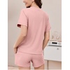 image:imageEkouaer Pajamas Set 2 Piece Ribbed Knit Pjs Short Sleeve Tops and Shorts Sleepwear Summer Pajama Soft Lounge Sets SXXLLight Pink