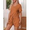 image:imageEkouaer Pajamas Set Womens Short Sleeve 2 Piece PJ Sets V Neck Comfy Sleepwear Loungewear with Pockets SXXLClay