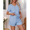 image:imageEkouaer Pajamas Set Womens Short Sleeve 2 Piece PJ Sets V Neck Comfy Sleepwear Loungewear with Pockets SXXLClear Blue