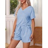 image:imageEkouaer Pajamas Set Womens Short Sleeve 2 Piece PJ Sets V Neck Comfy Sleepwear Loungewear with Pockets SXXLClear Blue