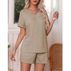 image:imageEkouaer Pajamas Set Womens Short Sleeve 2 Piece PJ Sets V Neck Comfy Sleepwear Loungewear with Pockets SXXLLight Gray