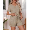 image:imageEkouaer Pajamas Set Womens Short Sleeve 2 Piece PJ Sets V Neck Comfy Sleepwear Loungewear with Pockets SXXLLight Gray