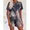 image:imageEkouaer Pajamas Set for Women Short Sleeve Lounge Set 2 Piece Loungewear PJs Soft Cute Lightweight SleepwearTie Dye Black Pink