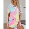 image:imageEkouaer Pajamas Set for Women Short Sleeve Lounge Set 2 Piece Loungewear PJs Soft Cute Lightweight SleepwearTie Dye Pink Yellow
