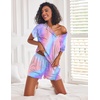 image:imageEkouaer Pajamas Set for Women Short Sleeve Lounge Set 2 Piece Loungewear PJs Soft Cute Lightweight SleepwearTie Dye Purple Blue