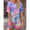 image:imageEkouaer Pajamas Set for Women Short Sleeve Lounge Set 2 Piece Loungewear PJs Soft Cute Lightweight SleepwearTie Dye Rainbow