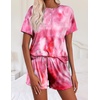 image:imageEkouaer Pajamas Set for Women Short Sleeve Lounge Set 2 Piece Loungewear PJs Soft Cute Lightweight SleepwearTie Dye Rose Pink