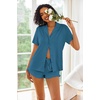 image:imageEkouaer Pajamas Set for Women Short Sleeve Sleepwear Button Down Pjs Lounge Sets Soft NightwearBlue Green