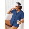 image:imageEkouaer Pajamas Set for Women Short Sleeve Sleepwear Button Down Pjs Lounge Sets Soft NightwearClear Blue