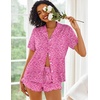 image:imageEkouaer Pajamas Set for Women Short Sleeve Sleepwear Button Down Pjs Lounge Sets Soft NightwearHot Pink Leopard