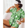 image:imageEkouaer Pajamas Set for Women Short Sleeve Sleepwear Button Down Pjs Lounge Sets Soft NightwearLeaves