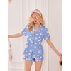 image:imageEkouaer Pajamas Set for Women Short Sleeve Sleepwear Button Down Pjs Lounge Sets Soft NightwearTeddy Bearblue