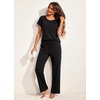 image:imageEkouaer Pajamas for Women Set 2 Piece Comfy Loungewear Lightweight Pjs Sleepwear Short Sleeve Top amp Long Pants with Pockets1 Packblack