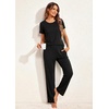 image:imageEkouaer Pajamas for Women Set 2 Piece Comfy Loungewear Lightweight Pjs Sleepwear Short Sleeve Top amp Long Pants with Pockets1 Packblack
